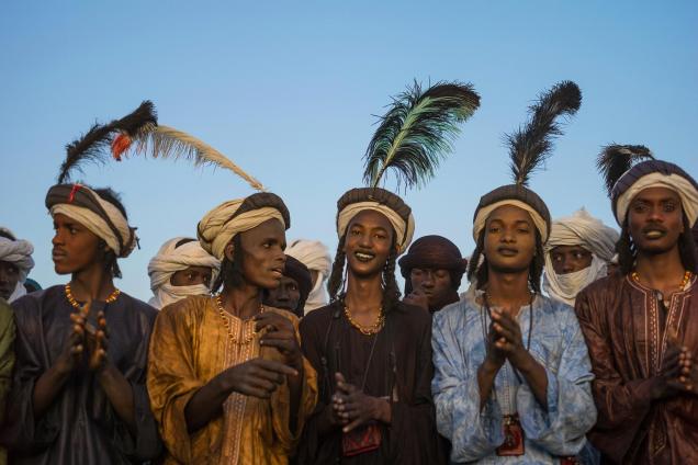 Men from the Wodaabe community in at the Cure Salee festival, In-Gall, Niger.