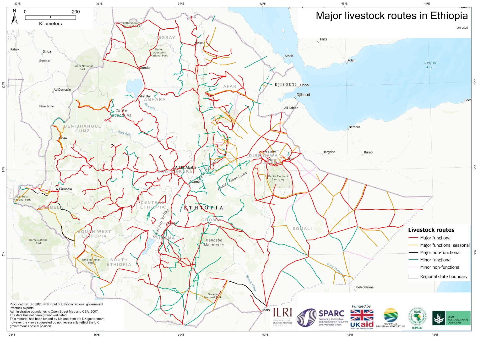 Map of livestock routes in Ethiopia