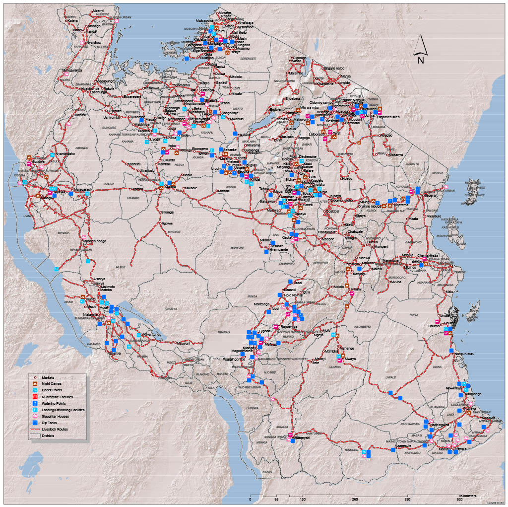 A map of major livestock routes in Tanzania