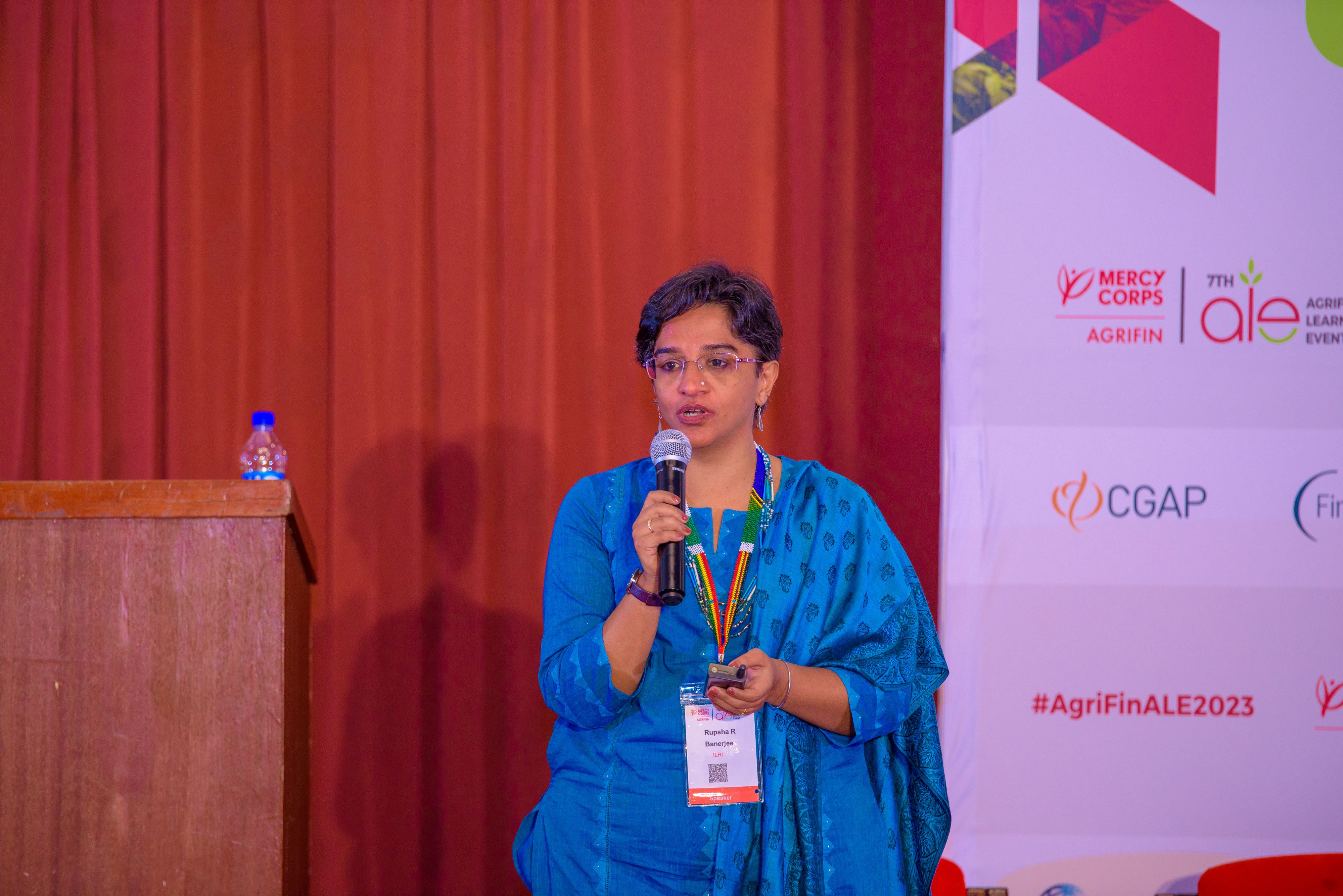 Rupsha Banerjee speaking at the ALE - Image by Mercy Corps AgriFin