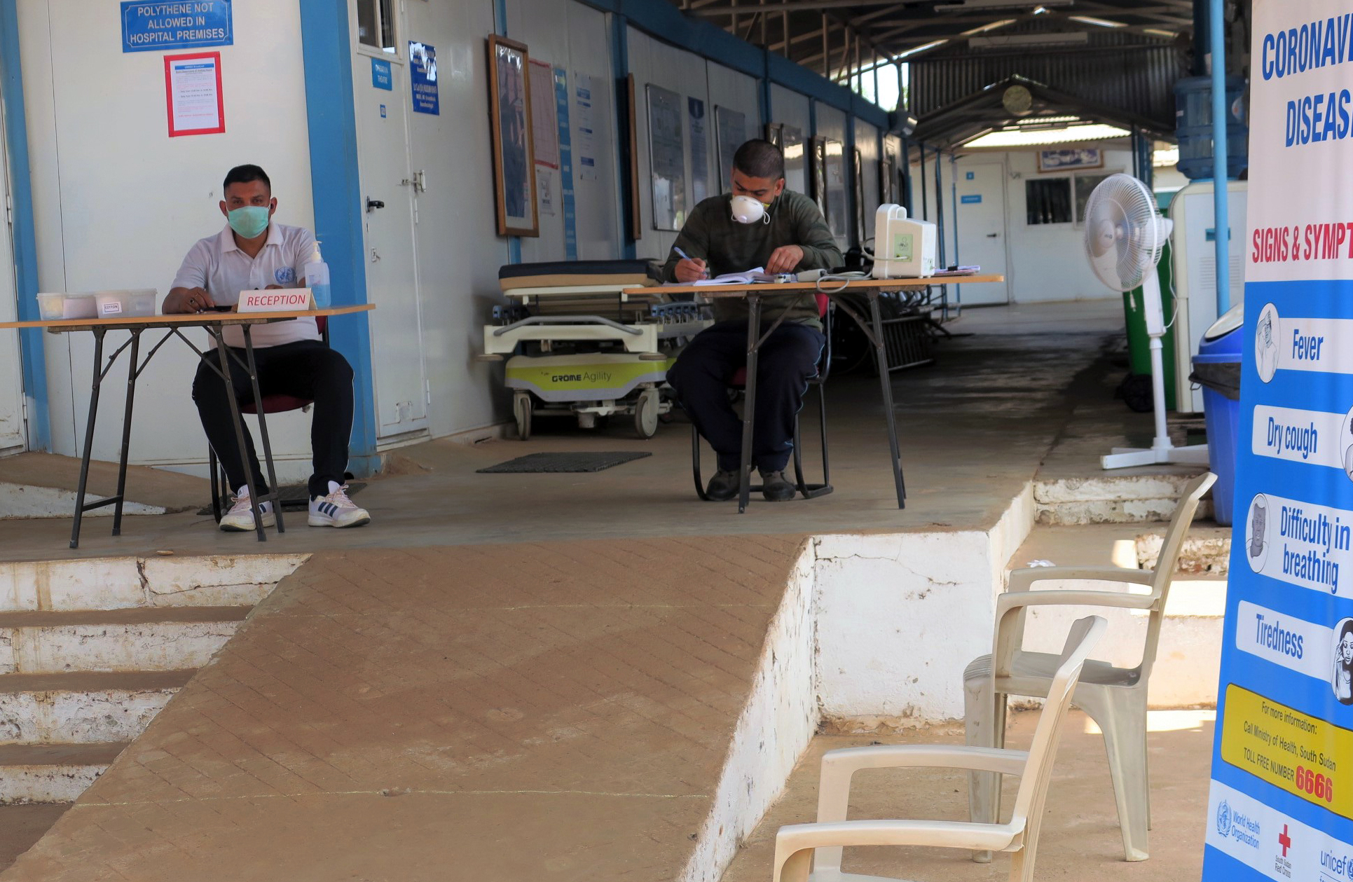 Staff tackling Covid at an UNMISS health centre in South Sudan.