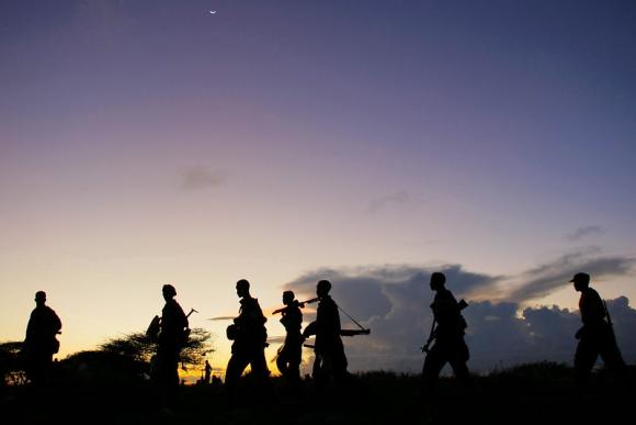 Troops advance during anti-Shabaab operation in Somalia. 