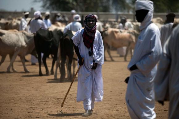 A cattle trader at the animal market in Forobaranga, West Darfur.