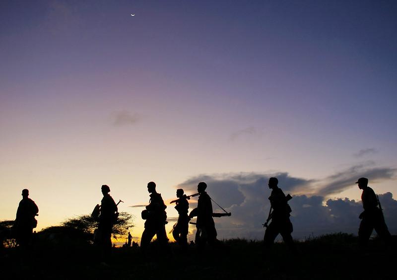 Troops advance during anti-Shabaab operation in Somalia.