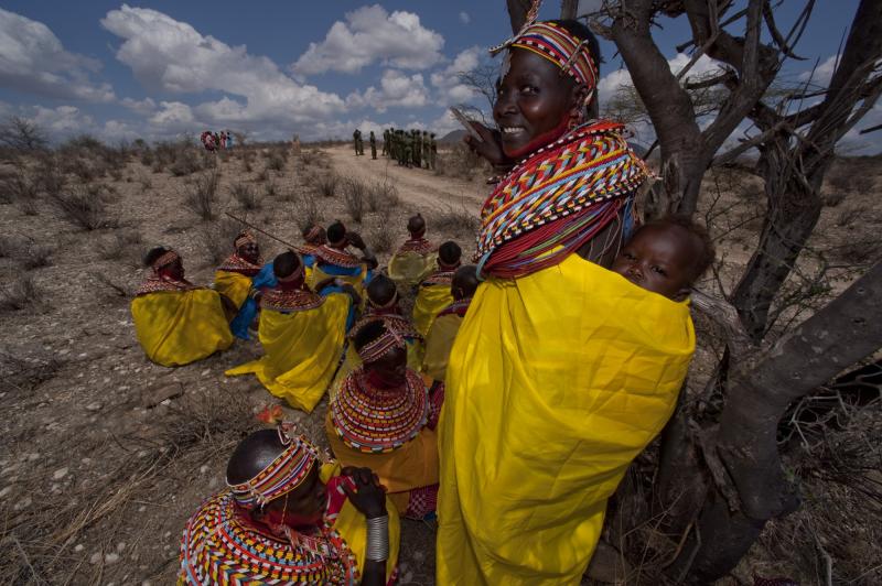 Samburu families rest in the shade in Kenya.