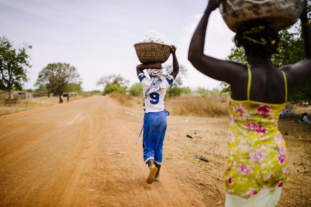 Farmers carry cotton along the road near Zorro village, Burkina Faso