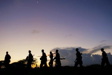 Troops advance during anti-Shabaab operation in Somalia. 