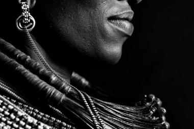 Close up profile of a young woman in traditional samburu dress 